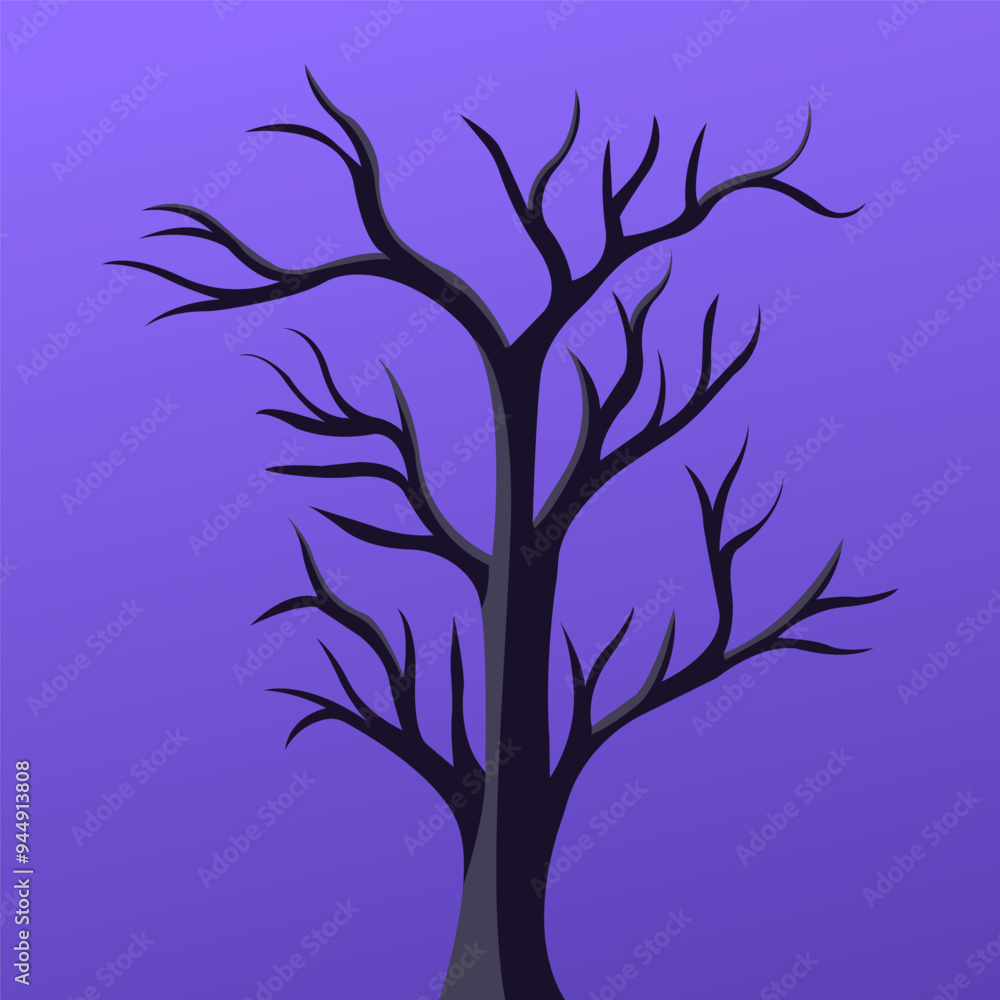 A tree with no leaves is depicted on a purple background A tree with no leaves is depicted on a purple background