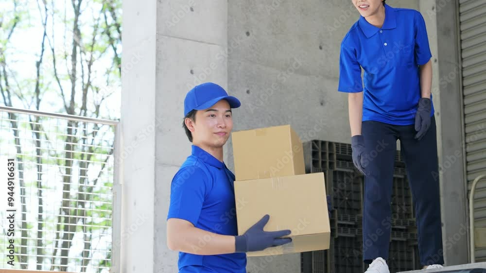 倉庫で荷物を運ぶ作業員 倉庫で荷物を運ぶ作業員