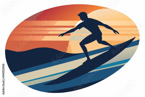 Silhouette surfer man , surfing in wave vector illustration
