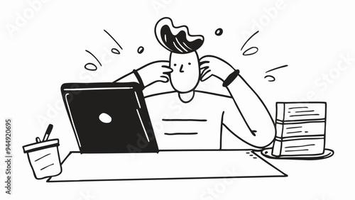 person sitting comfortably at a desk with a laptop pictogram