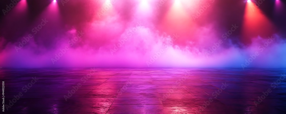 Purple and Red Neon Lights on a Wet Concrete Floor 3D Illustration Purple and Red Neon Lights on a Wet Concrete Floor 3D Illustration