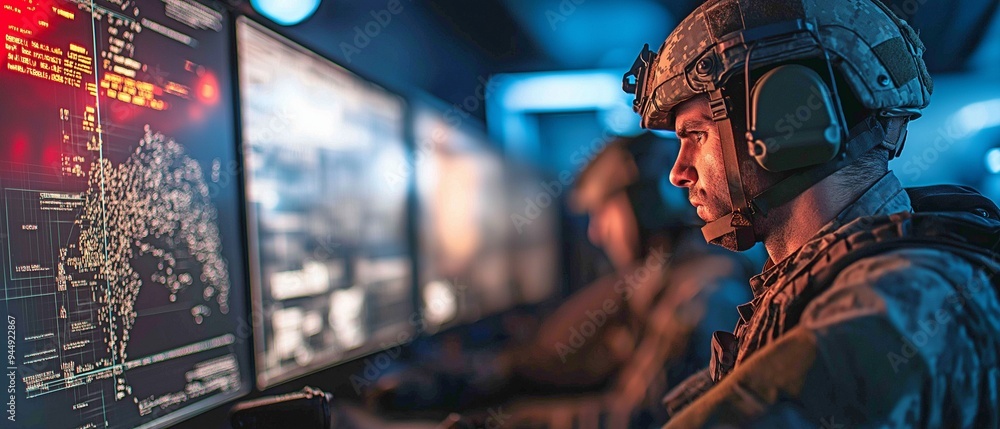 Soldiers from the Army at a command centre carrying weapons with long-range engagement capabilities Soldiers from the Army at a command centre carrying weapons with long-range engagement capabilities