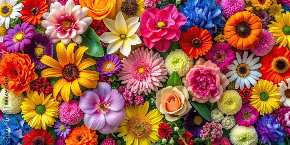 A vibrant and colorful background filled with various types of blooming flowers, floral, garden, nature, beautiful, botany A vibrant and colorful background filled with various types of blooming flowers, floral, garden, nature, beautiful, botany