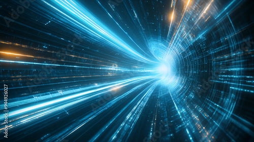 Light speed hyperspace space warp background in blue Generative AI