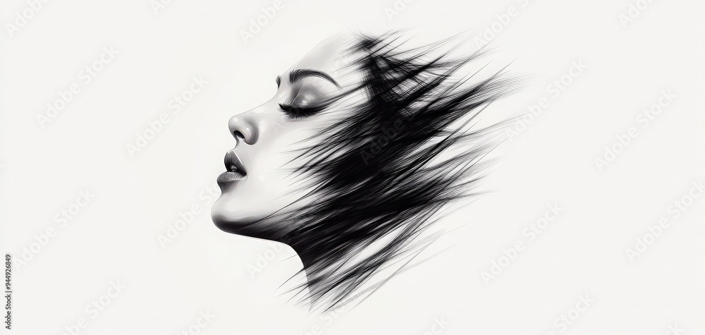 A captivating profile illustration showcasing the beauty and movement of hair, blending elegance with artistic flair. A captivating profile illustration showcasing the beauty and movement of hair, blending elegance with artistic flair.