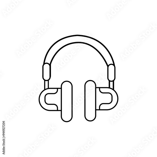 Line art vector earphone illustration, simple design, minimalistic, clean black lines.