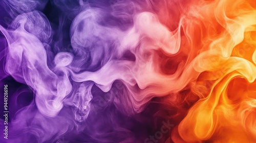 Watercolor illustration of orange and purple smoke on a black background featuring a stunning display of flowing smoke effects