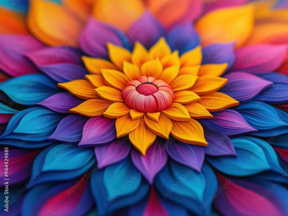 Obraz premium A vibrant, floral design featuring intricate petals in yellow, purple, and blue tones. Perfect for art and decor projects.