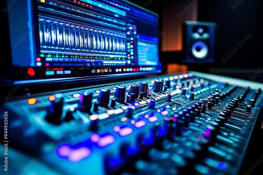 close up of recording studio control panel close up of recording studio control panel