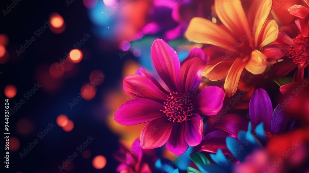 Vibrant close-up of colorful flowers in a dreamy background, showcasing the beauty and diversity of nature's blossoms. Vibrant close-up of colorful flowers in a dreamy background, showcasing the beauty and diversity of nature's blossoms.