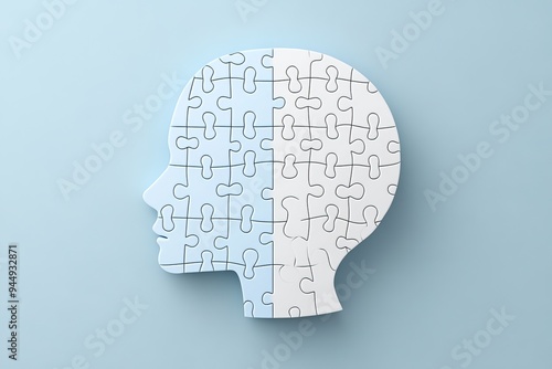 Simplistic White Brain Puzzle on Gradient Background Symbolizing Mental Clarity and Organized Thought