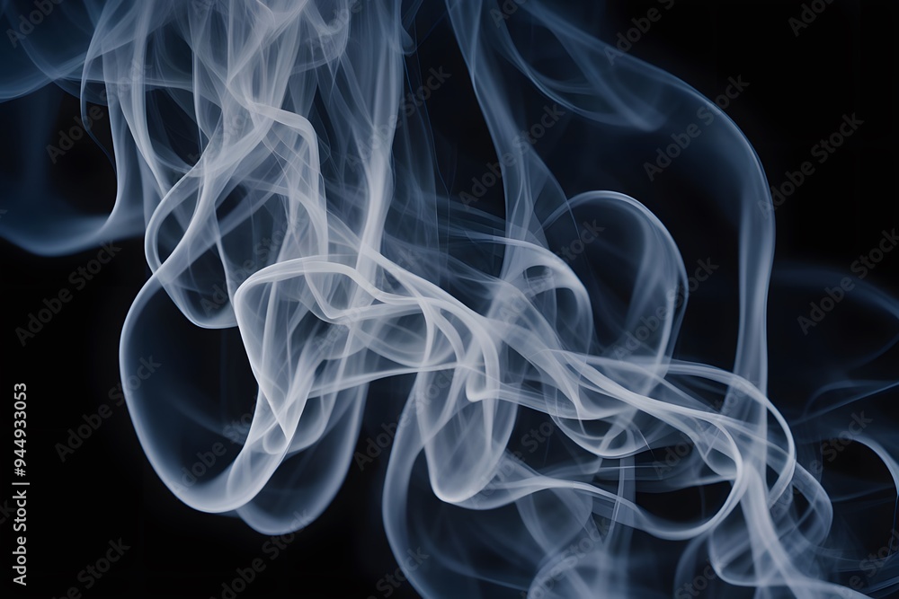 A delicate trail of smoke gently twisting and turning across a dark background, AI Generated A delicate trail of smoke gently twisting and turning across a dark background, AI Generated