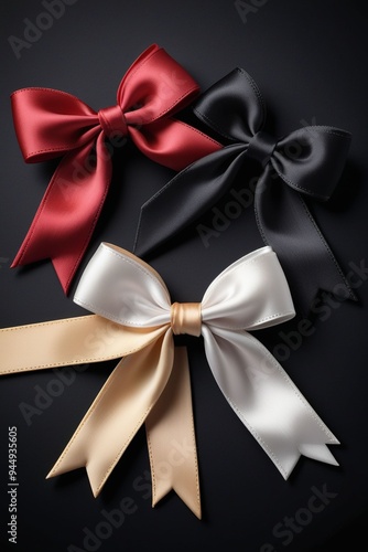 A collection of colorful ribbons and bows isolated on a clean dark background