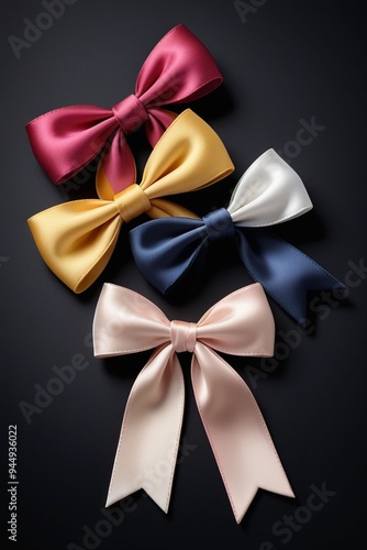 A collection of colorful ribbons and bows isolated on a clean dark background