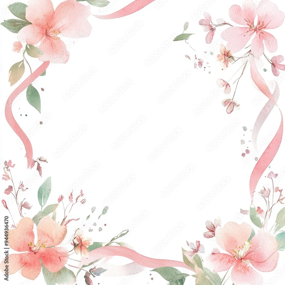 Elegant floral frame with soft pink flowers and ribbons. Perfect for invitations, cards, or creative designs. Elegant floral frame with soft pink flowers and ribbons. Perfect for invitations, cards, or creative designs.