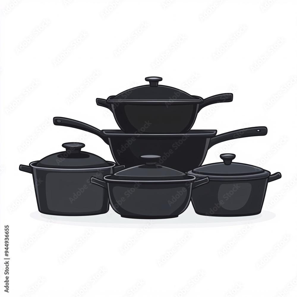 240805 205. A simple vector icon illustration depicting the group of cast iron skillet and dutch oven items at center for a website isolated white background 240805 205. A simple vector icon illustration depicting the group of cast iron skillet and dutch oven items at center for a website isolated white background