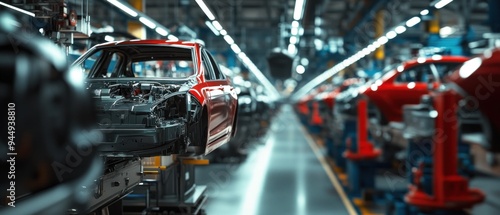 Cars on an Assembly Line in a Factory