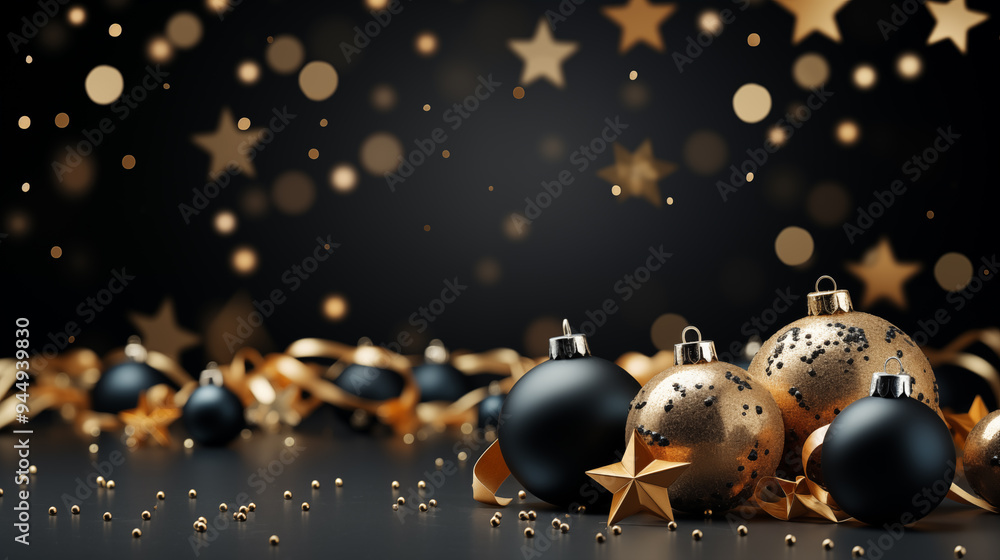Christmas background with golden and black balls Christmas background with golden and black balls