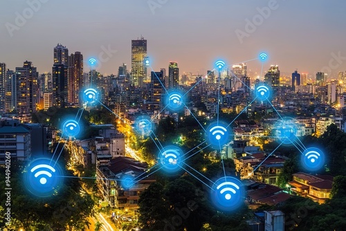 Connected creative communication and internet network in smart cities.  #944940260