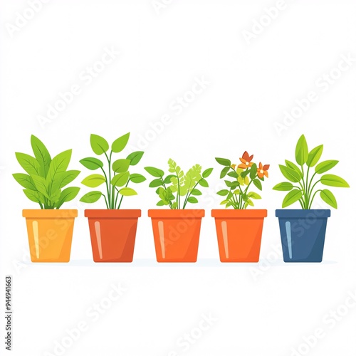 Wallpaper Mural 240805 227. A simple vector icon illustration depicting the group of plant pot varieties at center for a website isolated white background with gardening accessories Torontodigital.ca