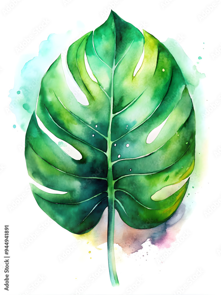 Naklejka premium watercolor tropical leaf