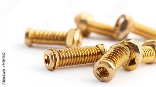 Close-up gold screws white