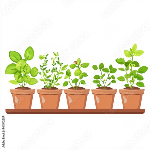 Wallpaper Mural 240805 229. A simple vector icon illustration depicting the group of urban gardening concepts at center for a website isolated white background with compact plant pots and herb seeds Torontodigital.ca