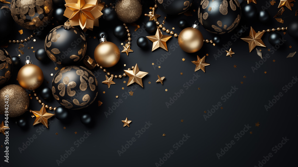 Christmas background with golden and black balls Christmas background with golden and black balls