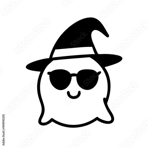 ghost wearing sunglasses and a witch hat