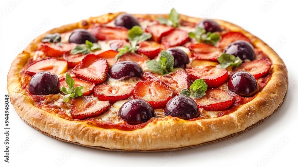 Plum-strawberry pizza on white Plum-strawberry pizza on white
