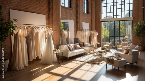 Large spacious store with beautiful dresses, fashion and style concept