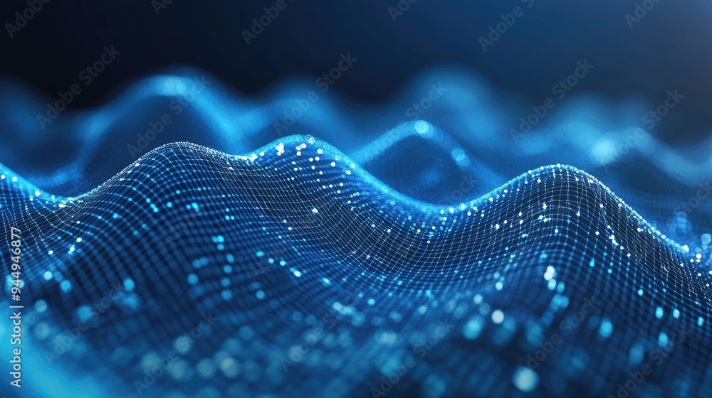 Abstract grid mesh data analysis on a blue backdrop with blurred lines and lens effects 3D diagram for big data algorithms Concept of a network Data visualization chart Abstract grid mesh data analysis on a blue backdrop with blurred lines and lens effects 3D diagram for big data algorithms Concept of a network Data visualization chart