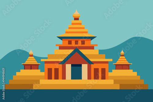  village temple silhouette vector illustration 