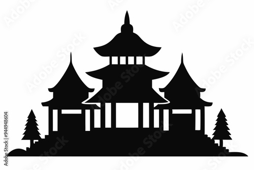  village temple silhouette vector illustration 