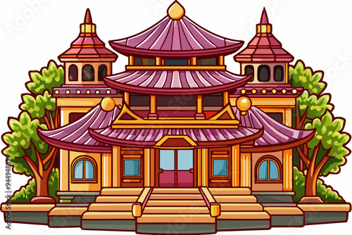 Chinese Temple Architecture vector illustration