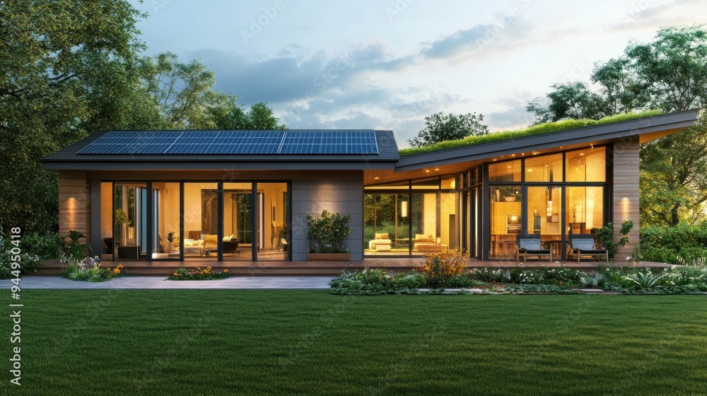 Modern Sustainable Home with Solar Panels Modern Sustainable Home with Solar Panels
