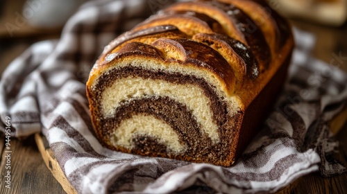 Fresh marbled gugelhupf bread slice photo