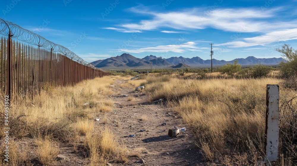 Border crossers leave visible trash in Mexico when viewed through Tucson's pedestrian fencing. Border crossers leave visible trash in Mexico when viewed through Tucson's pedestrian fencing.