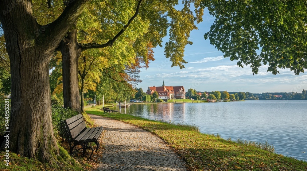 Obraz premium Lake Grosser Eutiner See Promenade, Holstein Switzerland