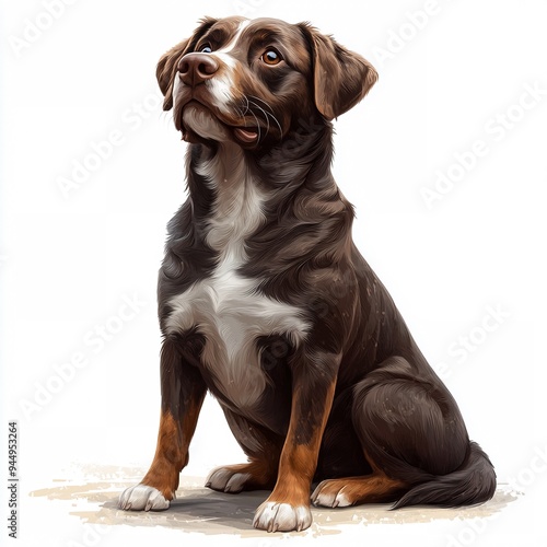 Appenzeller Sennenhund Portrait:  A charming Appenzeller Sennenhund puppy, with its distinctive tri-colored coat and attentive gaze, sits against a white background in a heartwarming portrait.  A perf photo