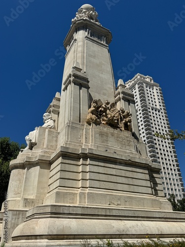 Monument to Miguel de Cervantes at Plaza de Espana, in Madrid, Spain