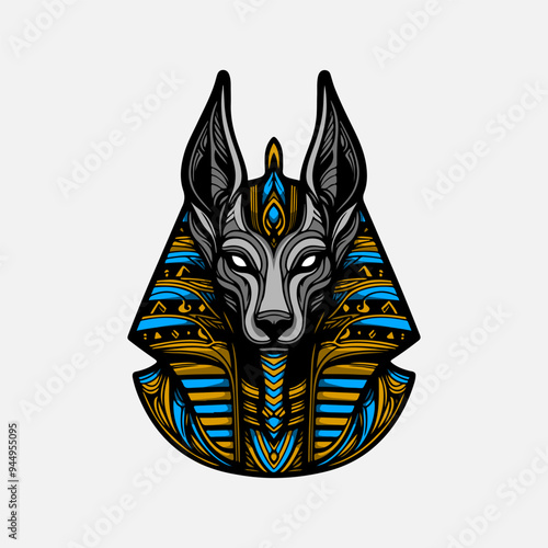 Hand drawn anubis. artwork ancient Egyptian pharaoh vector illustration	