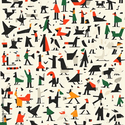 Abstract Illustration of Figures and Birds