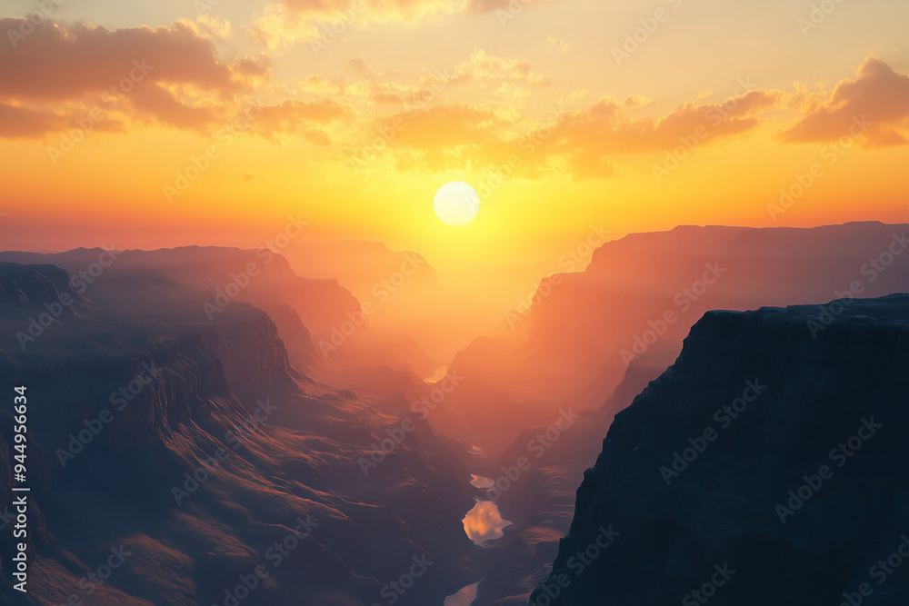 Scenic and breathtaking sunset over a vast and rocky canyon Scenic and breathtaking sunset over a vast and rocky canyon