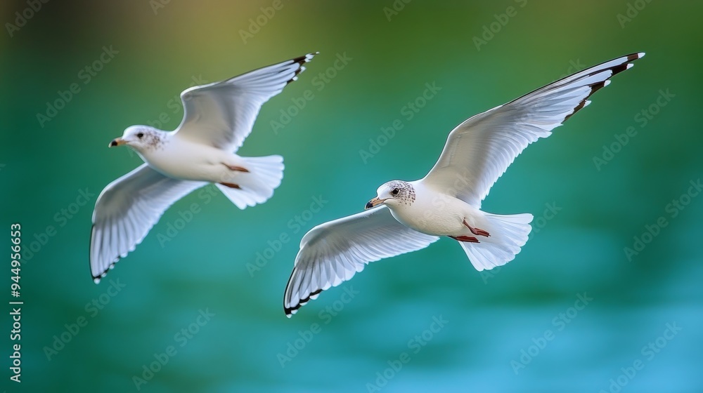 White seabirds against nature's canvas. White seabirds against nature's canvas.