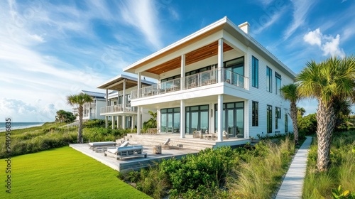 Modern Beachfront Home with Palm Trees