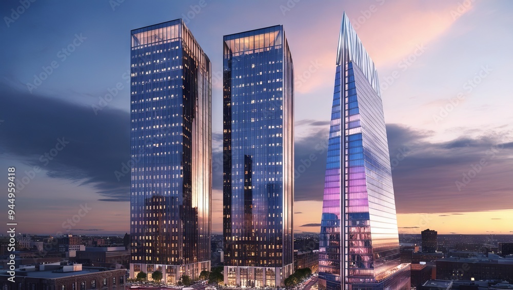 Fototapeta premium Majestic Buildings Shining Creating Beautiful Reflections