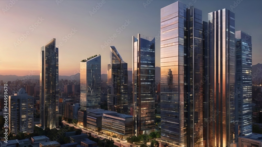 Obraz premium Majestic Buildings Shining Creating Beautiful Reflections