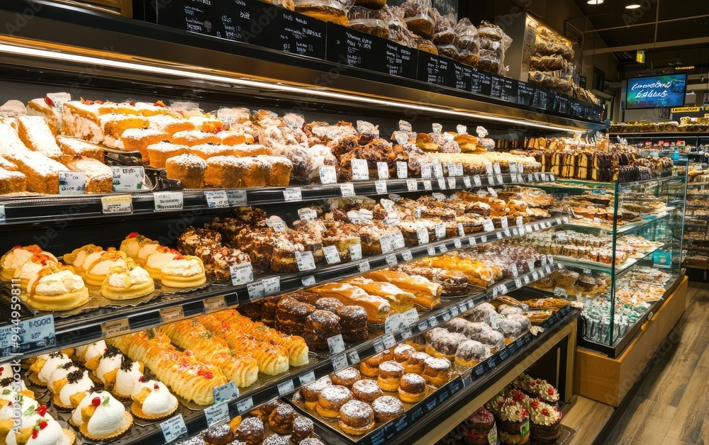 Contemporary Bakery Section in Grocery Store with Fresh Pastries Display Contemporary Bakery Section in Grocery Store with Fresh Pastries Display
