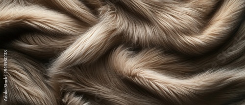 Soft, luxurious faux fur texture with elegant wavy patterns in warm beige tones, perfect for fashion and interior design. photo